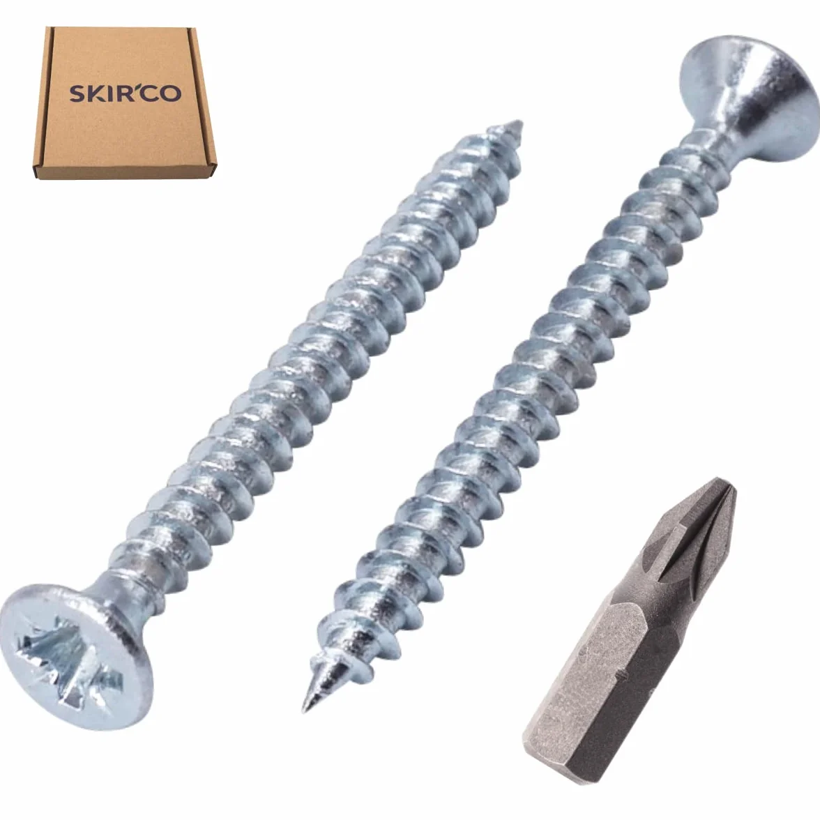 SKIR'CO (opakowanie 100 szt.) stal ocynkowana 3,5 x 40 mm srebrne śruby do drewna, Pozidriv z łbem stożkowym, śruby do płyt wiórowych, PZ w pełni gwintowane (100, 3,5 x 40 mm)