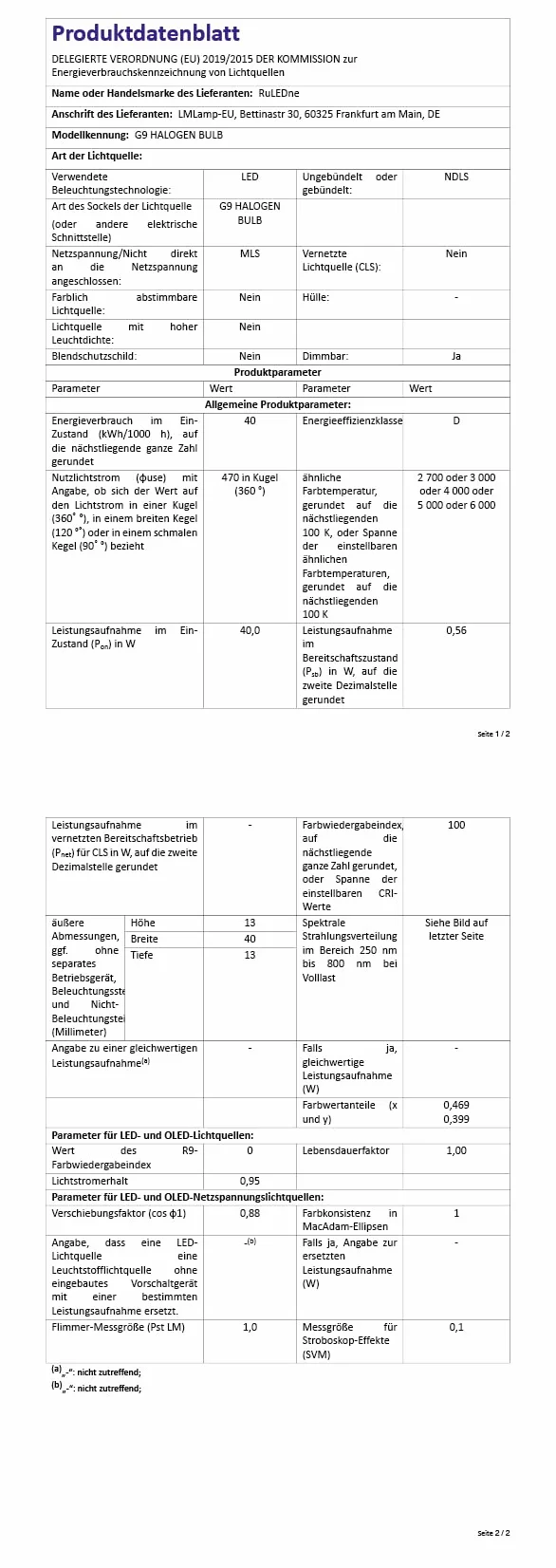 RuLEDne G9 żarówki halogenowe do piekarnika 40 W, przezroczyste żarówki halogenowe G9, ciepła biel, 2700 K, 230 V, 300 °C, odporne na wysokie temperatury żarówki do piekarnika i kuchenki mikrofalowej