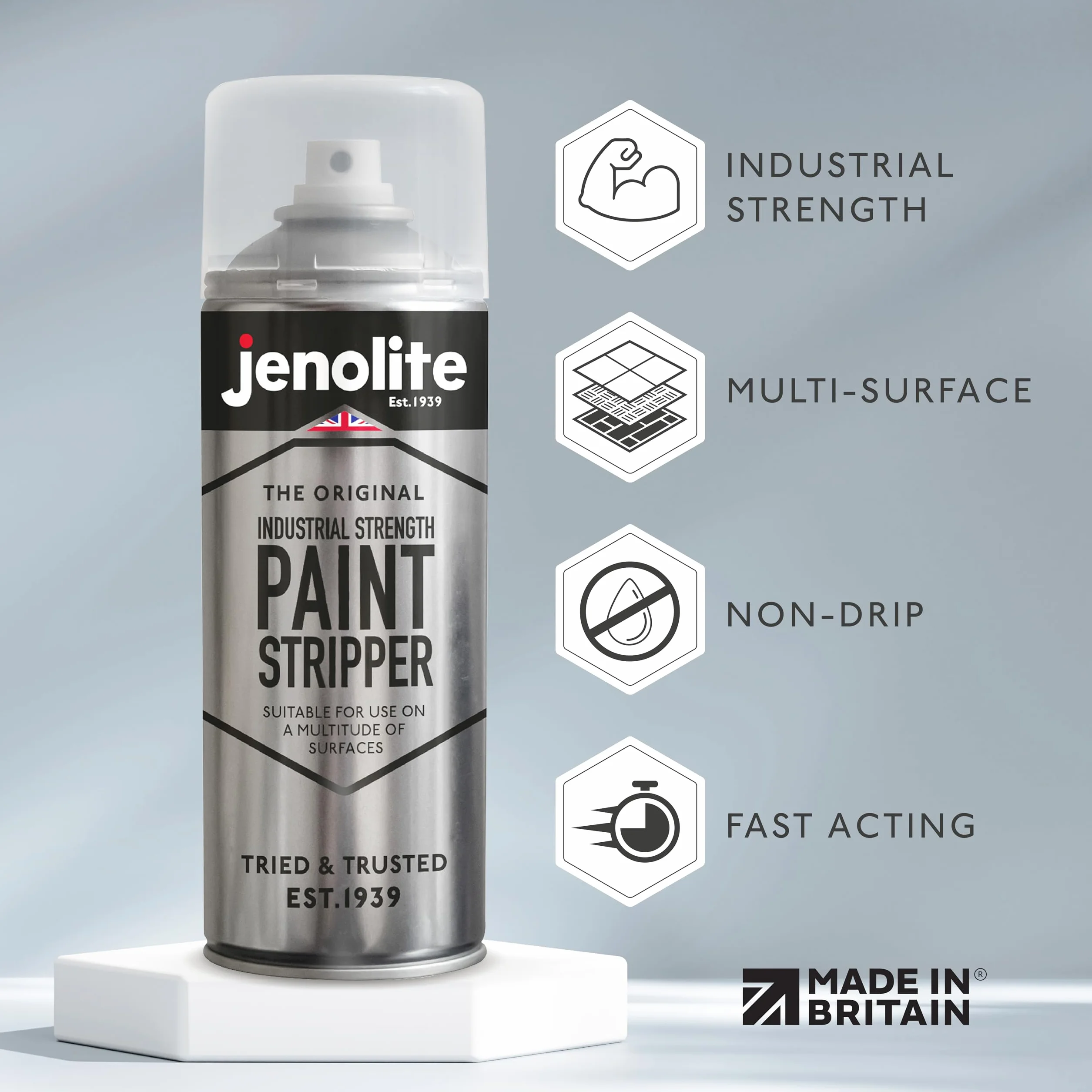 JENOLITE Spray do usuwania lakieru przemysłowego, żelowa formula, 400 ml, do metalu, drewna, cegły, betonu