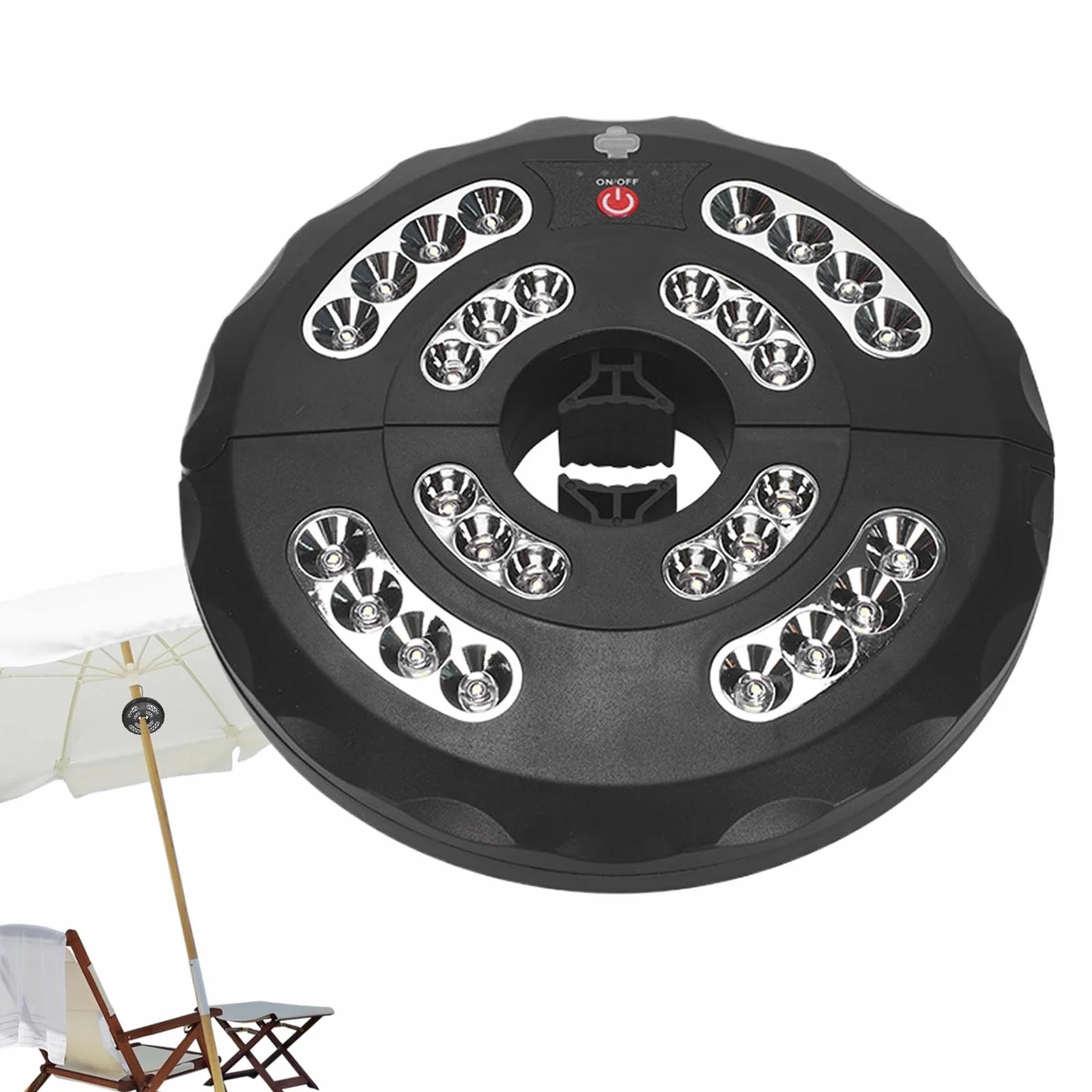 Ładowalna lampa słupowa LED oświetlenie pod parasolem 20x20x3,5 cm regulowane tryby jasności