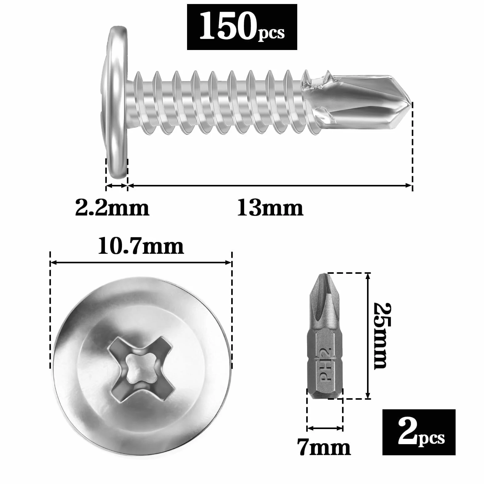Stainless Steel Self-Tapping Screws 4,2 x 13 mm 150 Pieces