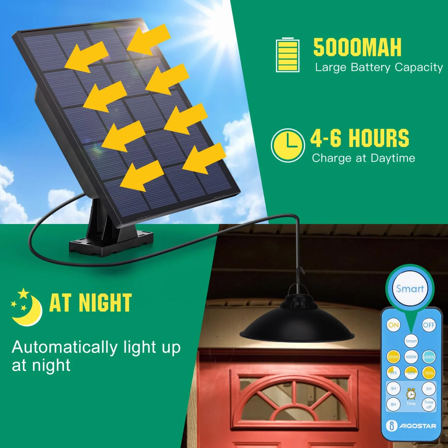 Aigostar Lampa Wisząca Solarna IP65 Wodoodporna z Pilotem Timerem Bateria 3M
