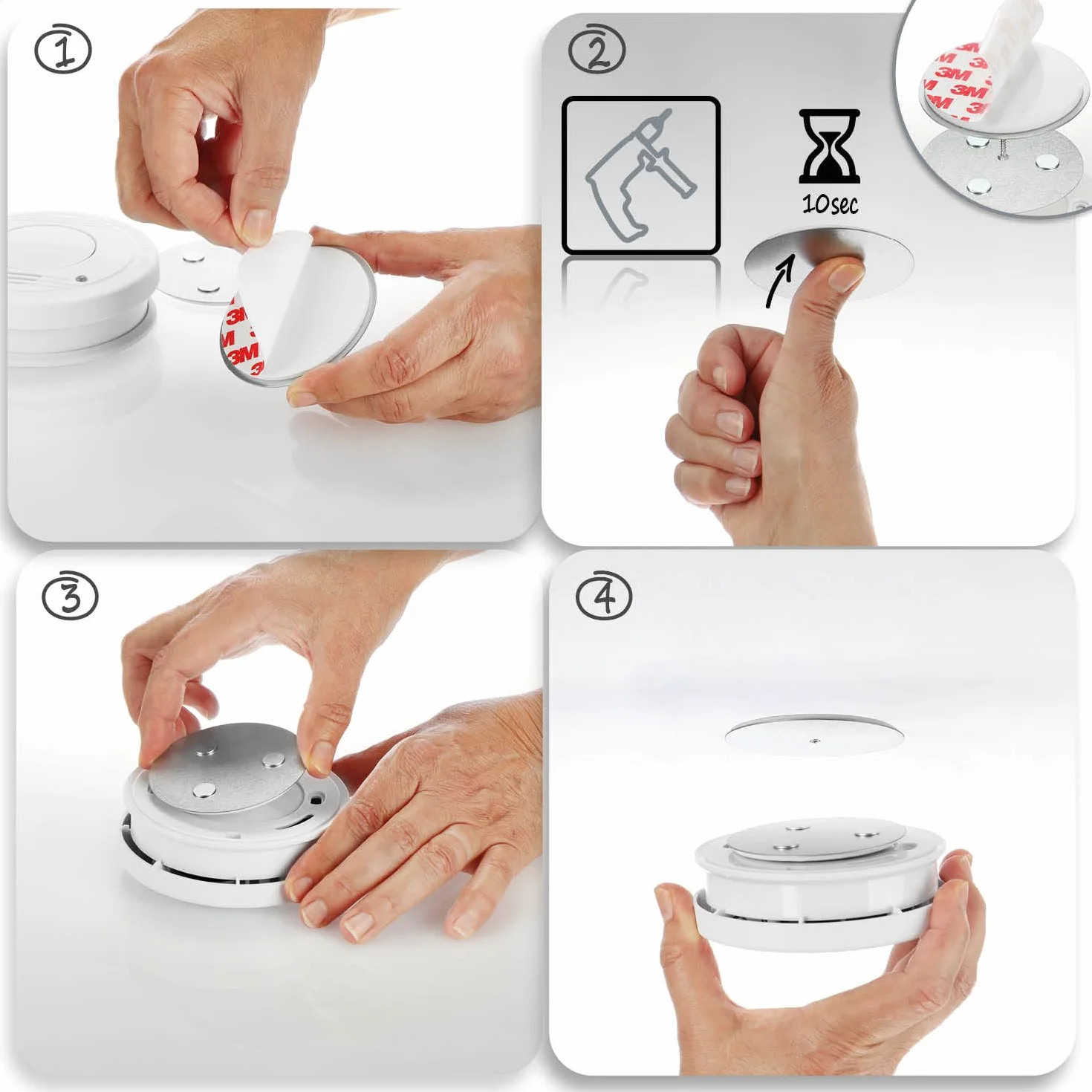 COM-FOUR® 5x uchwyt magnetyczny do czujek bezpieczenstwa - uchwyt do klejenia lub wiercenia - mocowanie z bardzo mocnymi podkladkami samoprzylepnymi do czujek dymu (05 sztuk - w kolorze srebrnym)