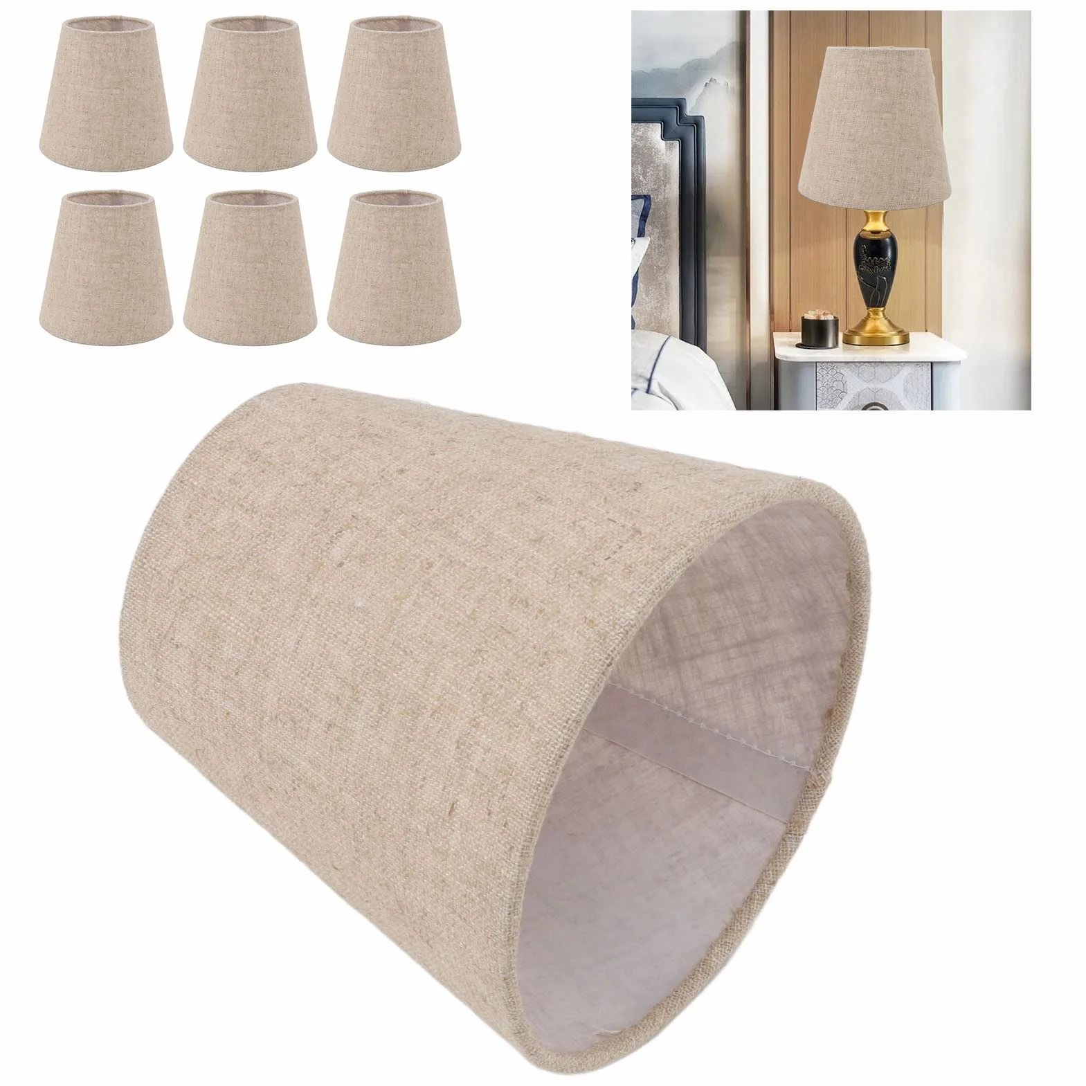Abażur lniany z klipsem na bębnie E14 3,7" x 5,5" x 5,1" 6 sztuk