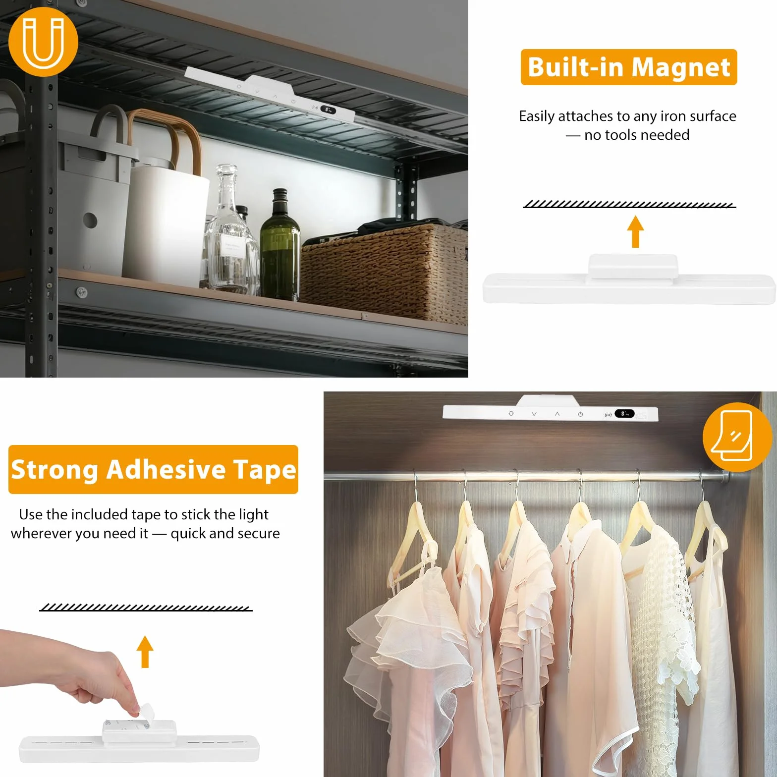 2 sztuki lamp podszafkowych LED z akumulatorem LED, oświetlenie szafki pod umywalkę, z pilotem zdalnego sterowania, 5 temperatur barwowych, dotykowe, ściemniane, bezprzewodowe, do lustra, biur