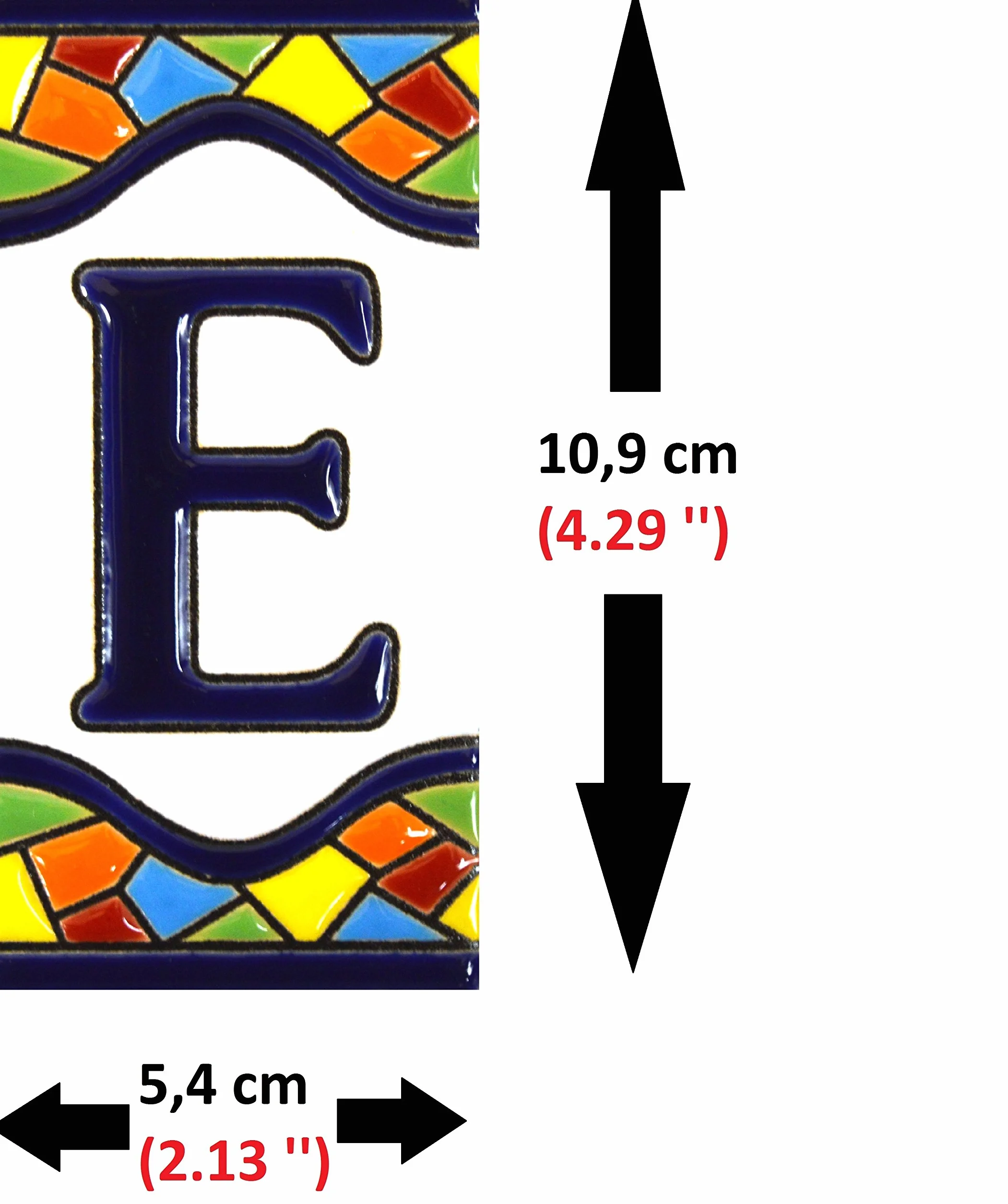 Ręcznie malowane kafelki z literami do domów MOSAICO MEDIANO 10,9 cm x 5,4 cm Litera E