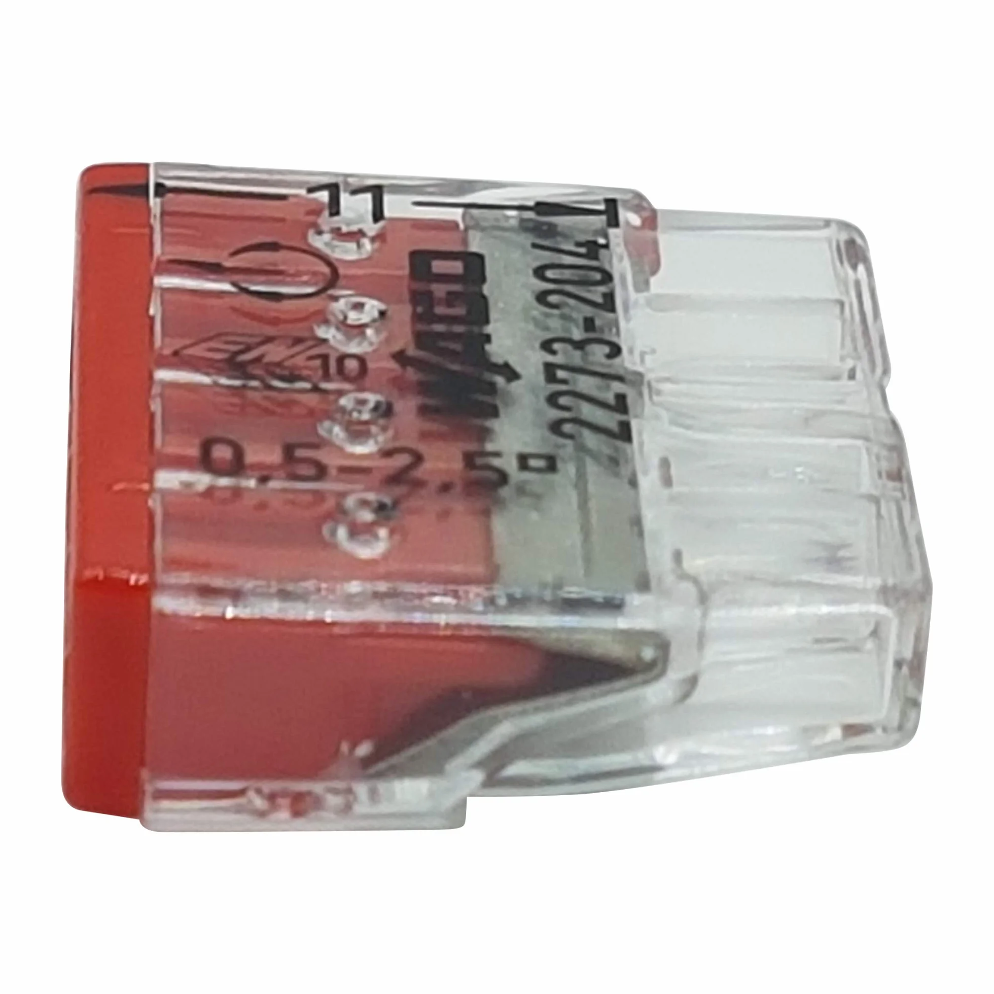 30 sztuk Wago 2273-204 COMPACT zaciski przyłączeniowe Ø 0,5-2,5 mm², 4-biegunowe, przezroczyste/czerwone