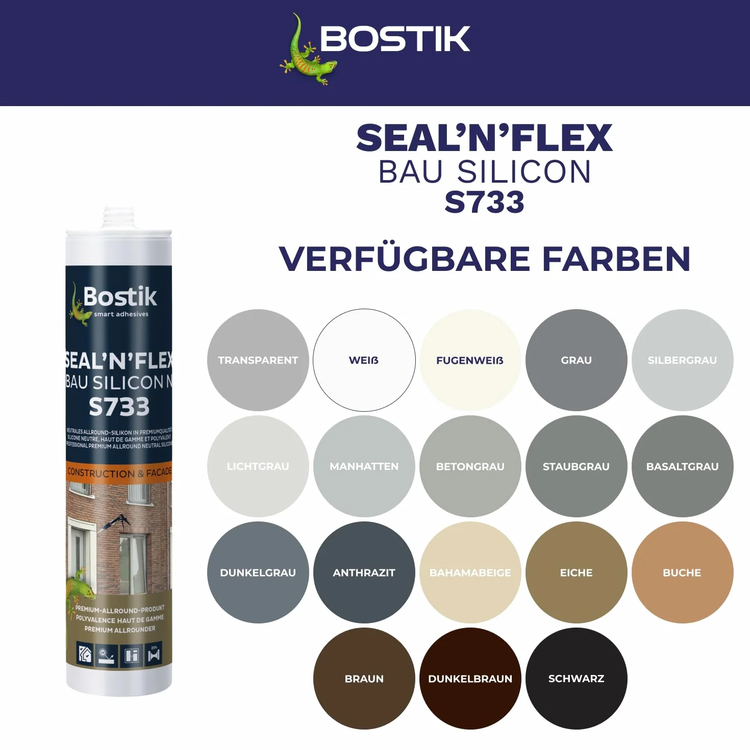 BOSTIK S733 Seal´n´Flex Bau silikon ciemnobrązowy – neutralny uniwersalny silikon, odporny na pleśń, trwale elastyczny, nadaje się do użytku wewnątrz i na zewnątrz, 300 ml