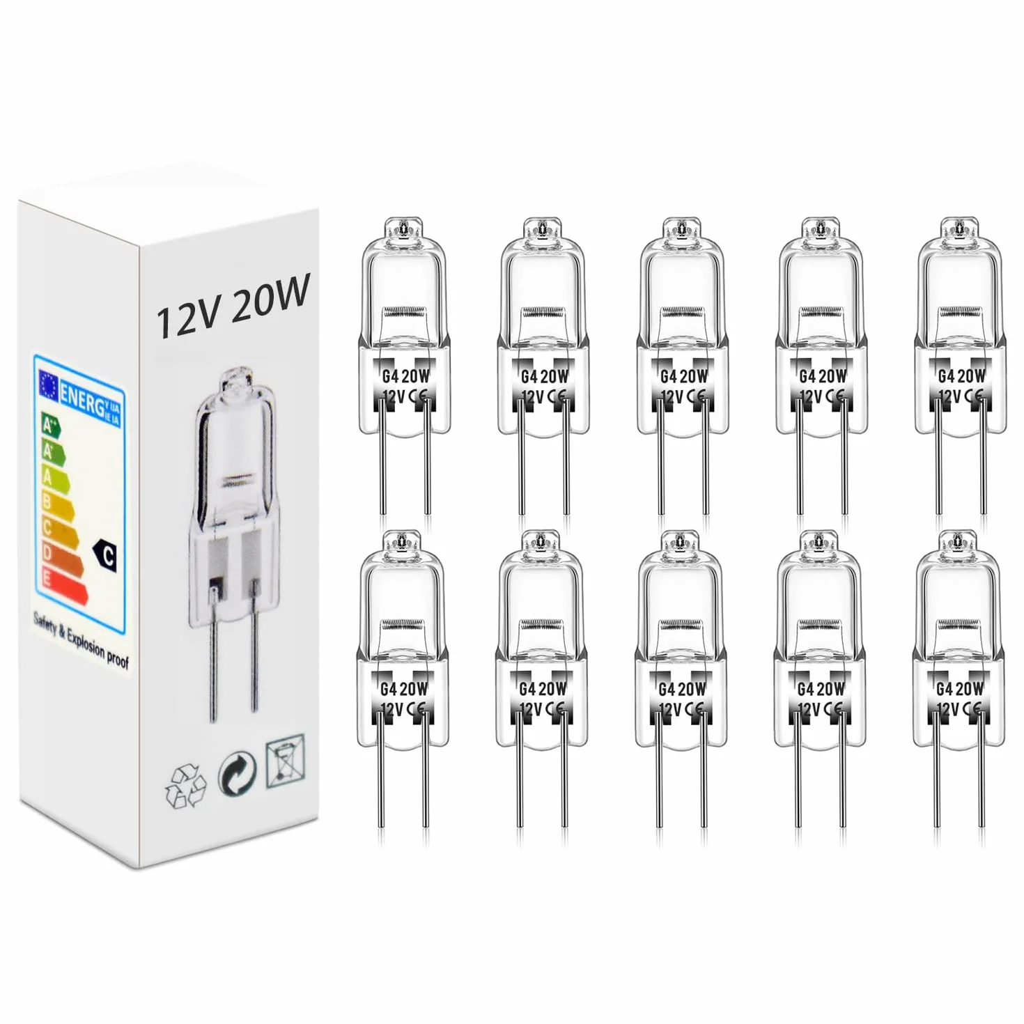 Lampa halogenowa g4 (10 sztuk) 12 V, 20 W, 2800 K, ciepła biel, możliwość ściemniania, zastępuje kryształowe żyrandole, znaki, oświetlenie kuchenne itp.