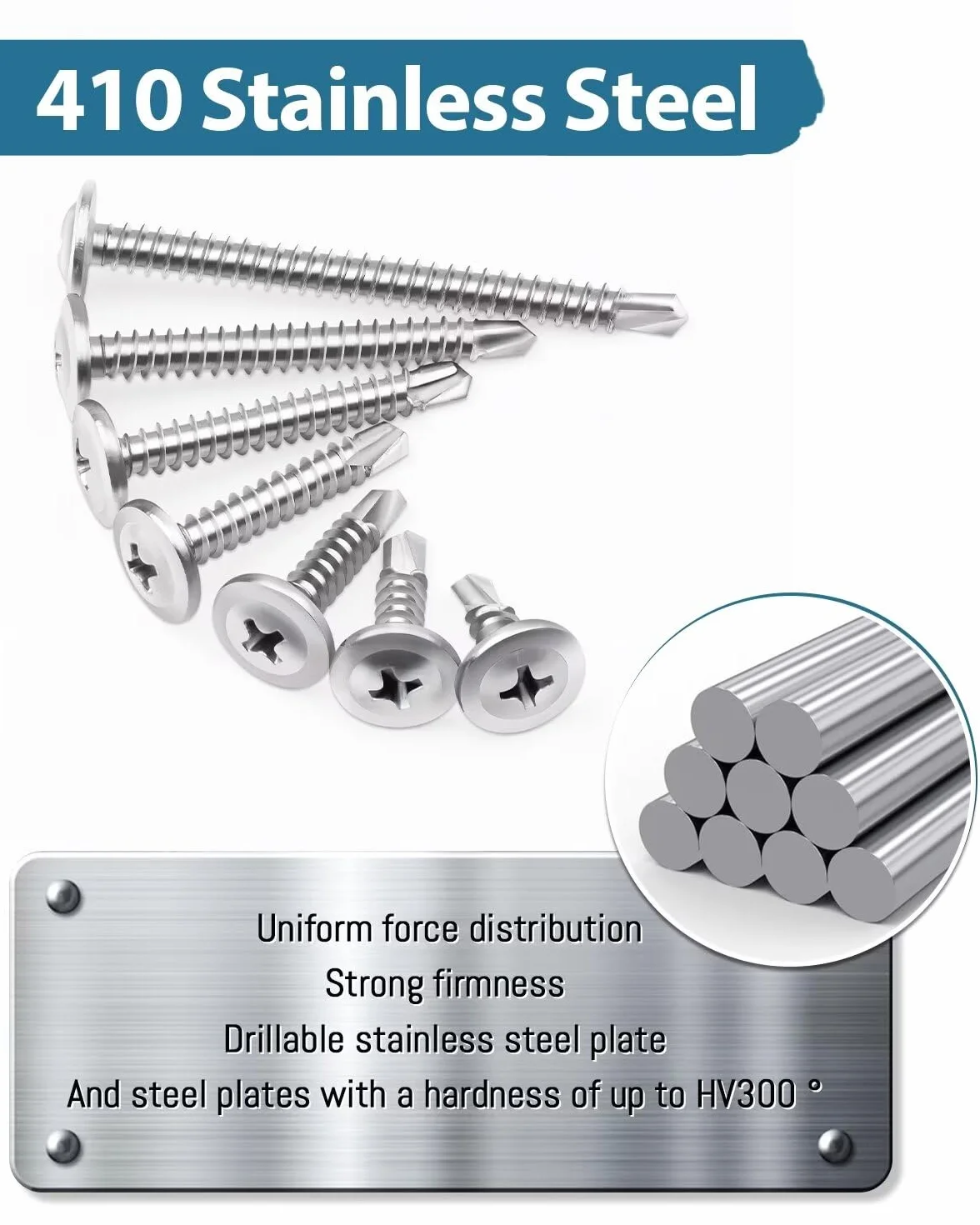 100 sztuk wkrętów samogwintujących M4,2 x 38 mm, do metalu, Leryati wysokiej wytrzymałości stal nierdzewna 410, samogwintujące, wkręty samowiercące z łbem wpuszczanym