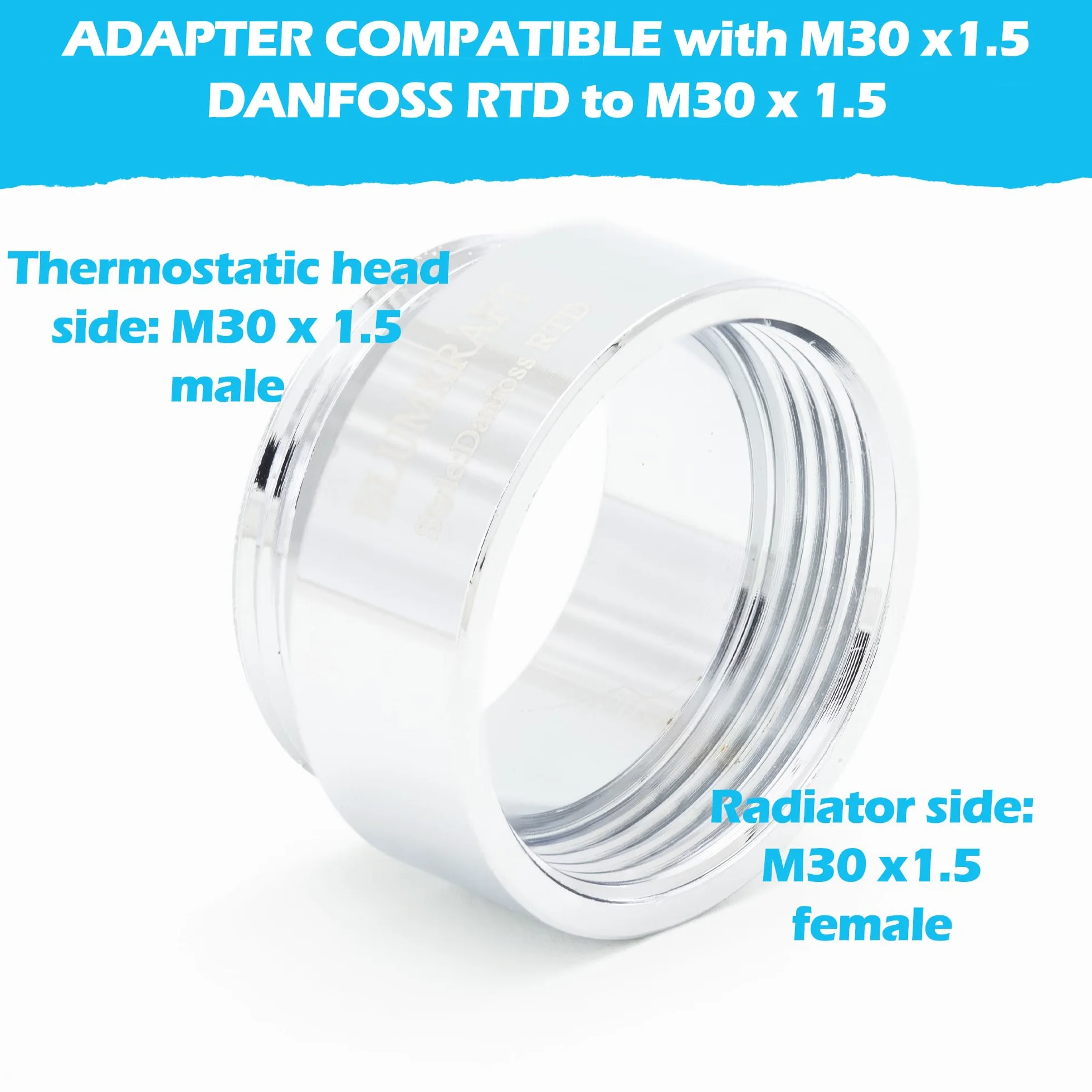 kompatybilny z promiennikami Danfoss RTD: ZESTAW 2 adapterów M30 x1.5 na termostat/głowicę termostatyczną M30x1.5 zewnętrzna