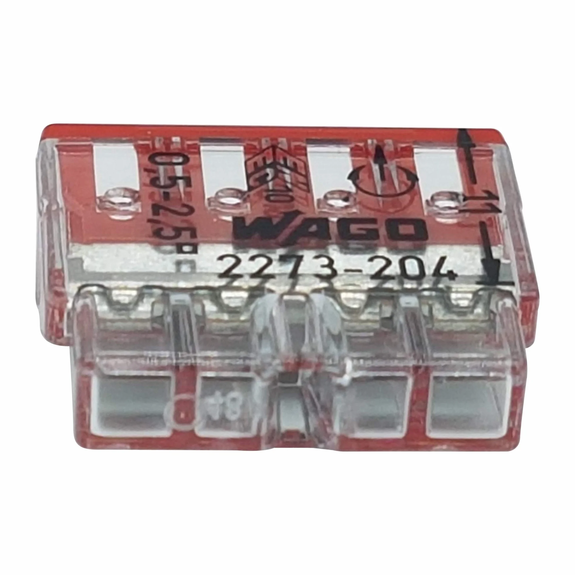 30 sztuk Wago 2273-204 COMPACT zaciski przyłączeniowe Ø 0,5-2,5 mm², 4-biegunowe, przezroczyste/czerwone