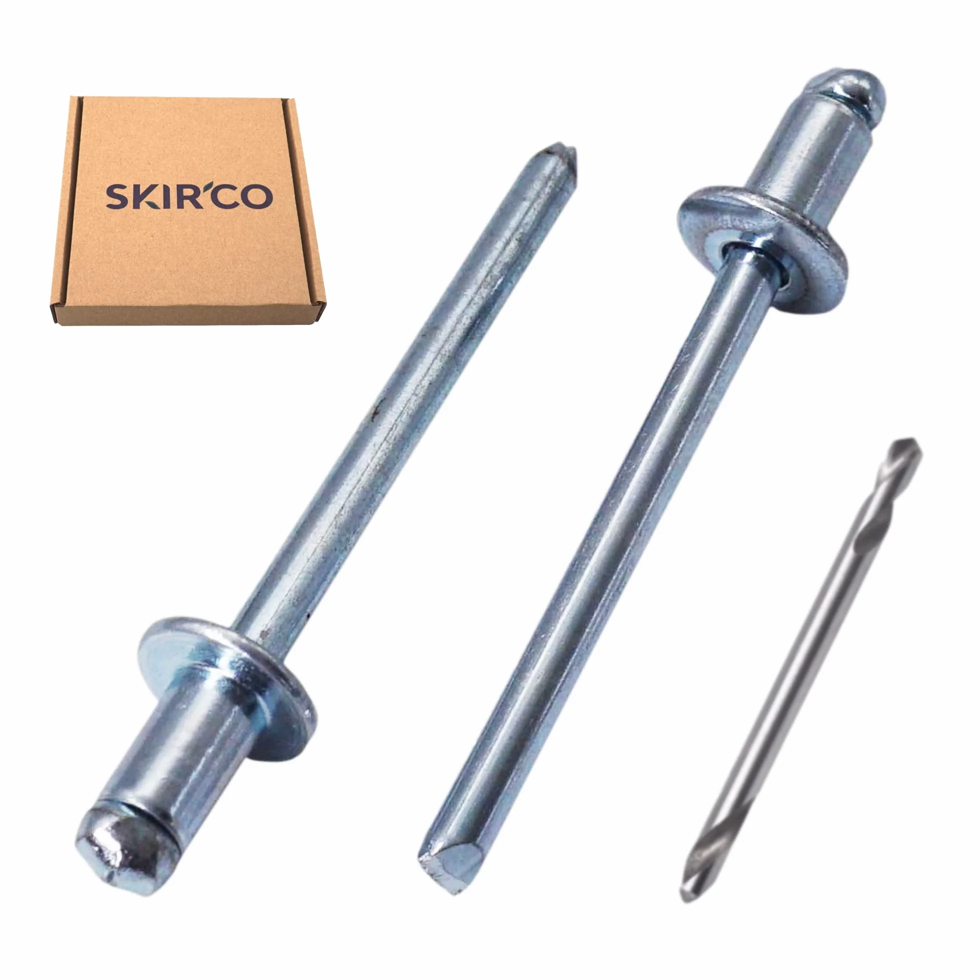 SKIR'CO (50 szt.) Nity zrywalne ze stali ocynkowanej 4,0 x 6 mm, stalowy trzpień, nity zatrzaskowe, głowica kopułowa, nity DIN 7337, wiertło w zestawie