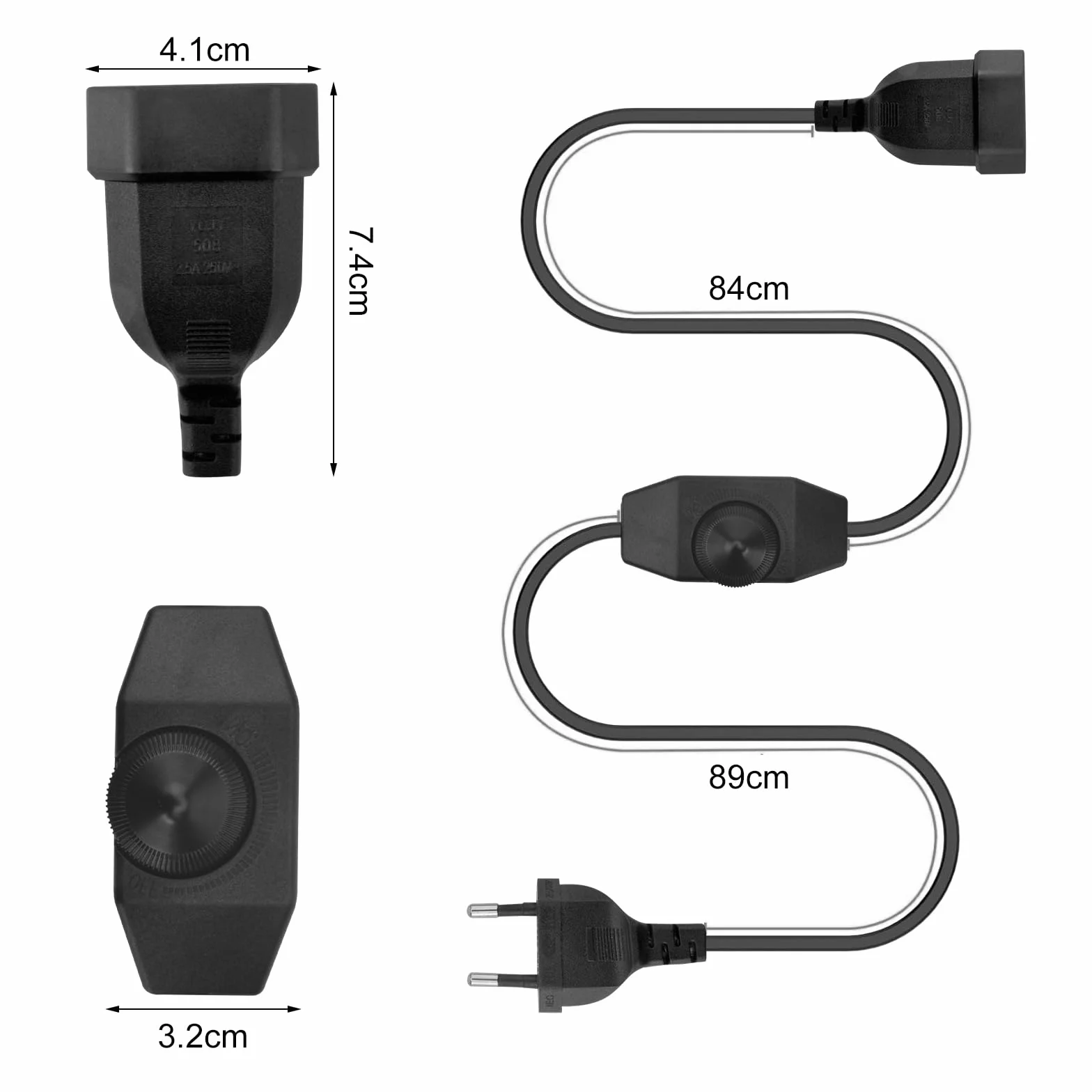 VOSSOT Ściemniacz do lamp LED, 2-metrowy przełącznik ściemniający, ściemniacz LED 230 V z przełącznikiem, ściemniacz przewodowy LED 220-250 V / 100 W max, przełącznik ściemniający do lamp LED, EURO