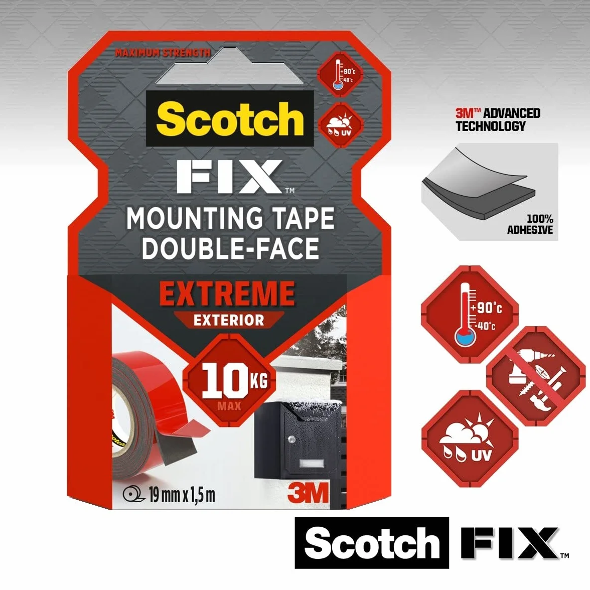 Scotchblue Extreme Taśma Monterska 19mm x 1.5m Czerwony