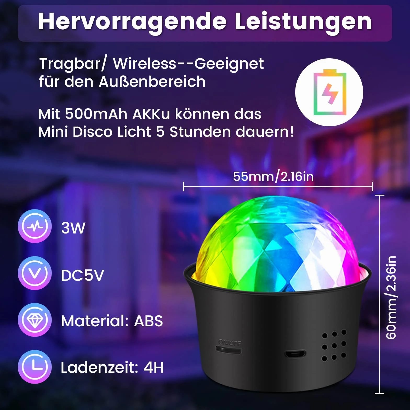 Bonlux Kula dyskotekowa 5 V RGB sterowana głosem USB 7 kolorów 4 jasności pilot 2 szt