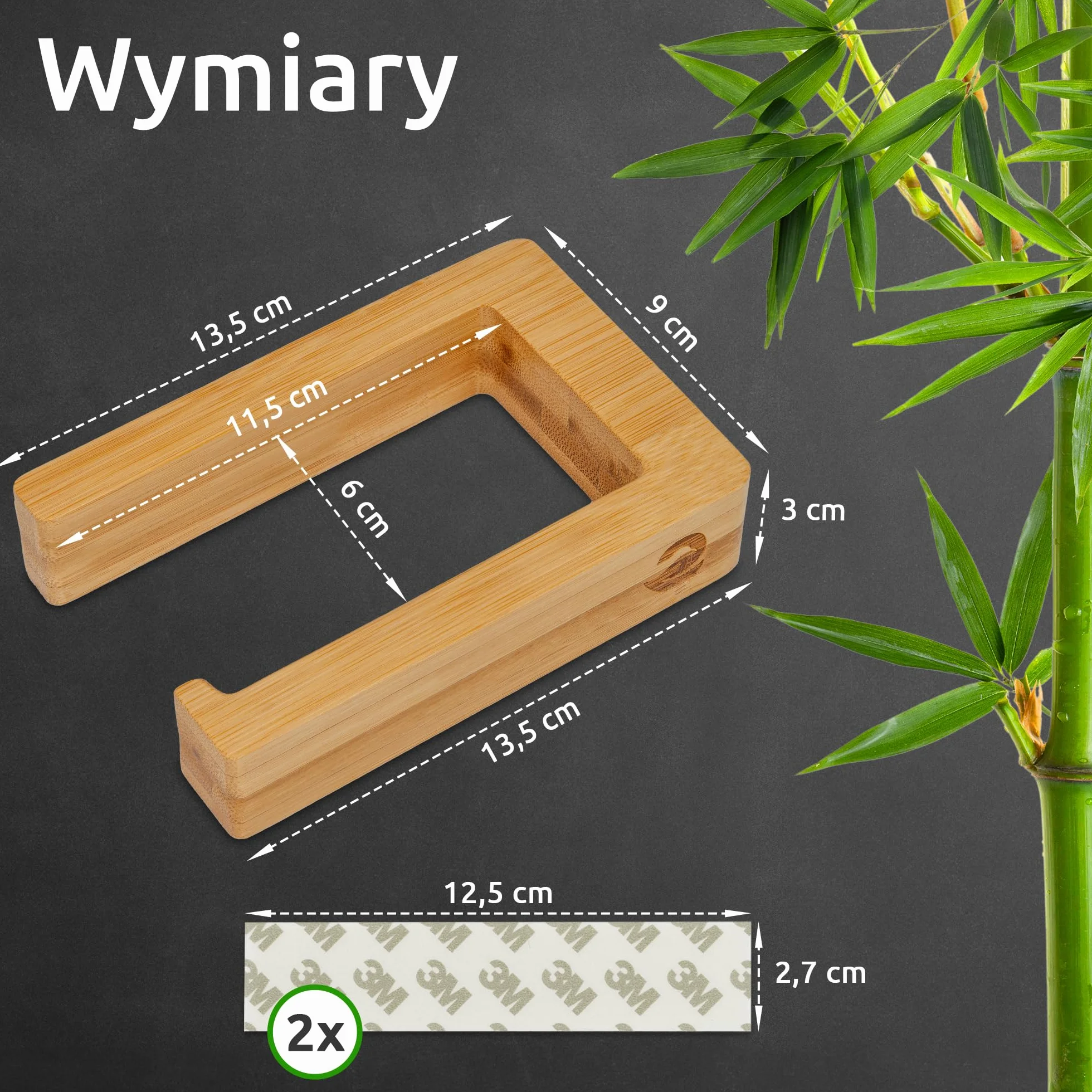 ECENCE 1x Drewniany Uchwyt Na Papier Toaletowy Montaż Bambusowego Uchwytu na Papier Toaletowt na Ścianie Bez Wiercenia| Ekologiczny Dozownik na Papier Toaletowy