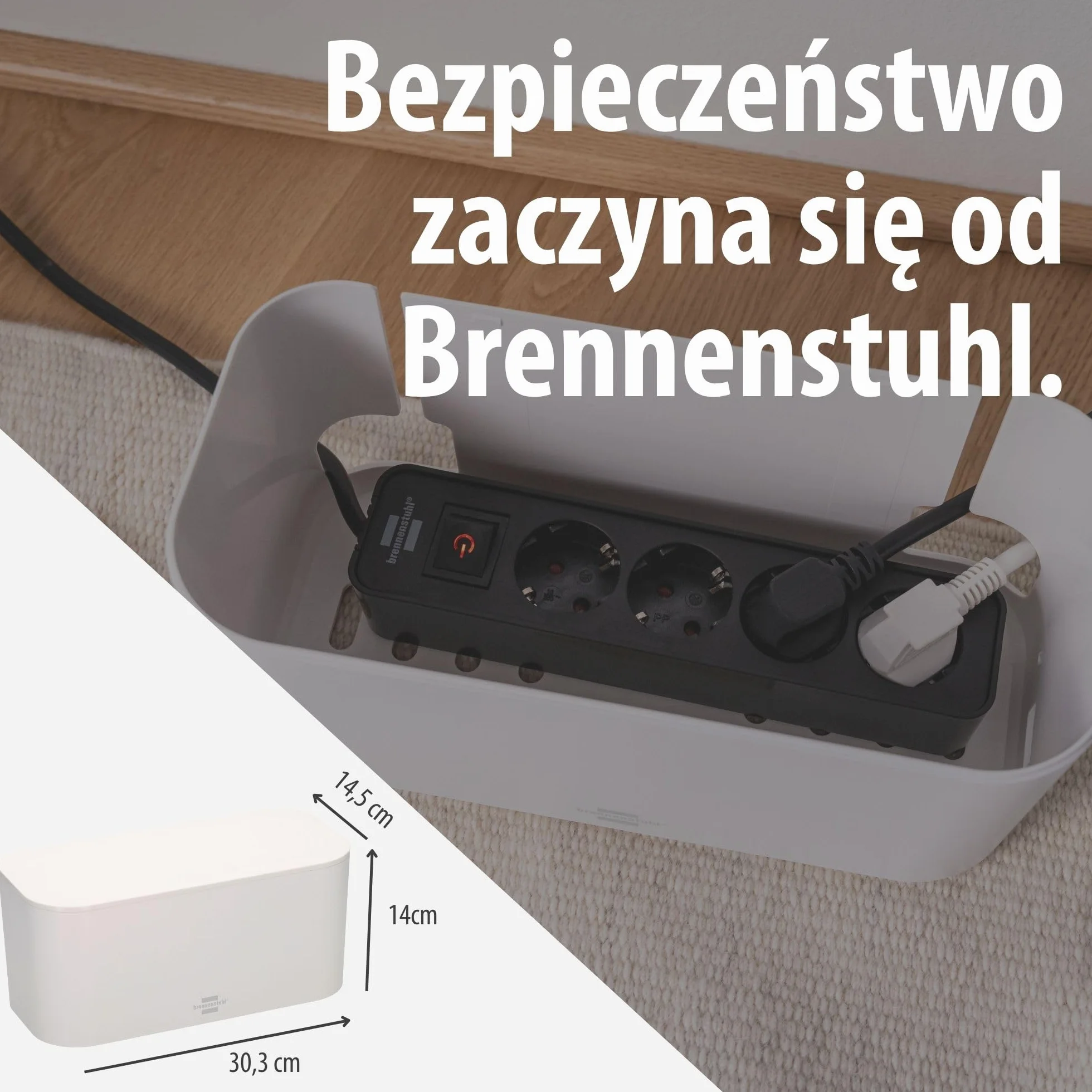 Brennenstuhl puszka kablowa do listwa zasilająca (z wysoce odpornego na uszkodzenia specjalnego tworzywa ABS, wymiary wewnętrzne: 296x129x134 mm, idealna do domu, biura i recepcji) biały