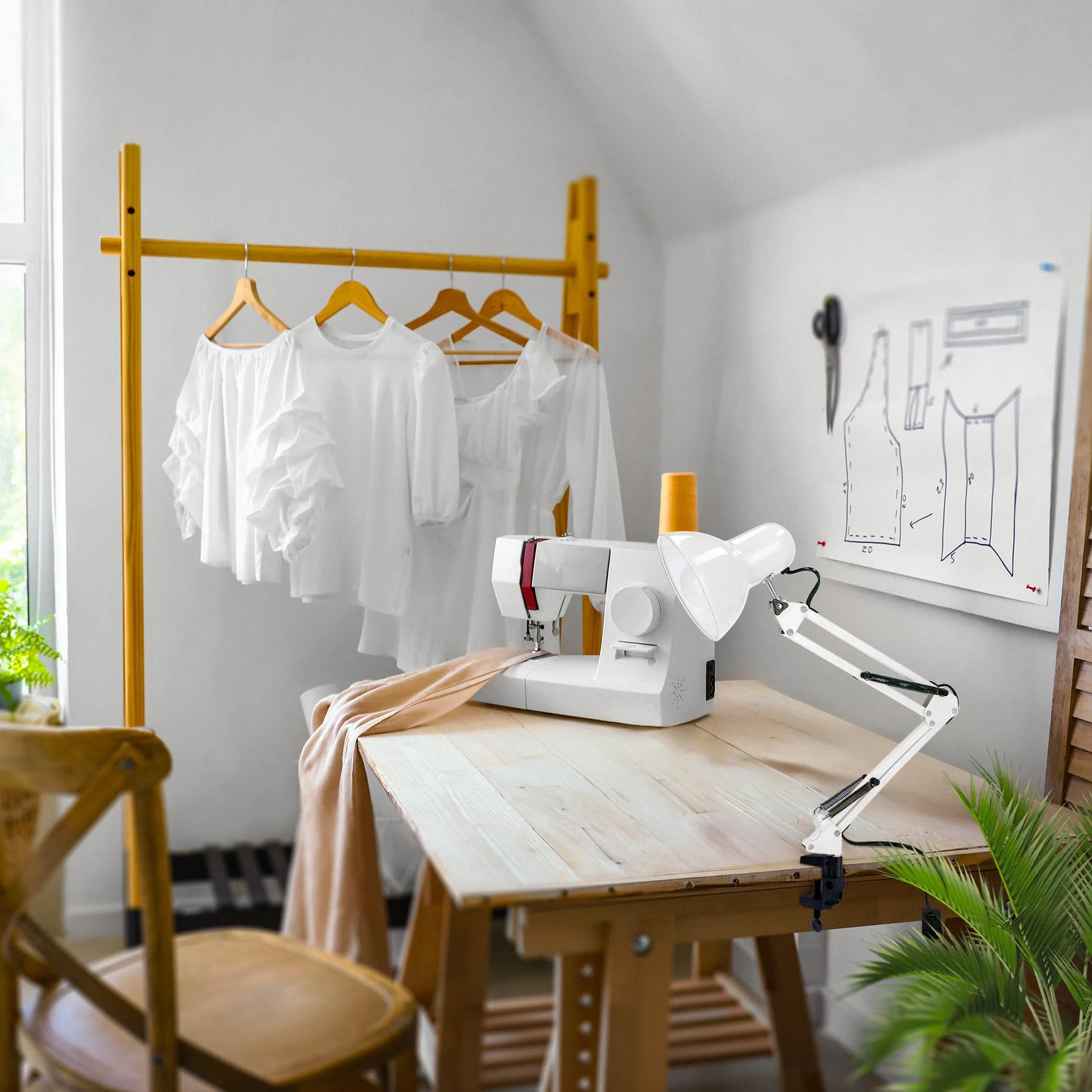 EDO, Lampka biurkowa PIXI WHITE E27 Lampa biurkowa w stylu retro, lampka do czytania, lampa biurkowa dla dzieci, regulowane ramię, czarny klips do podstawy, biała, ramię przegubowe, EDO777536