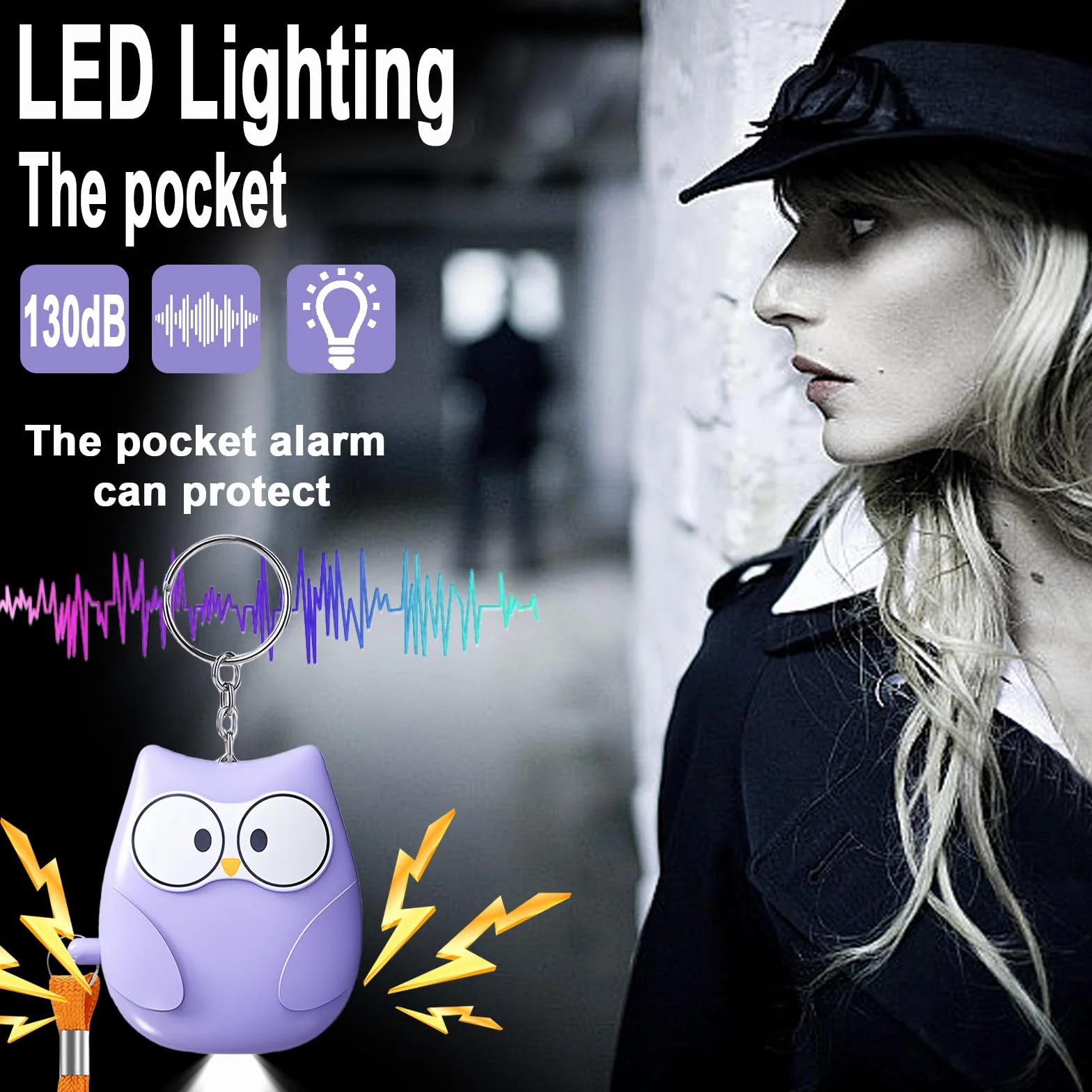 4 x alarm kieszonkowy dla kobiet, 130 dB, samoobrona, oświetlenie LED i brelok, osobisty alarm dla kobiet, dzieci, osób starszych