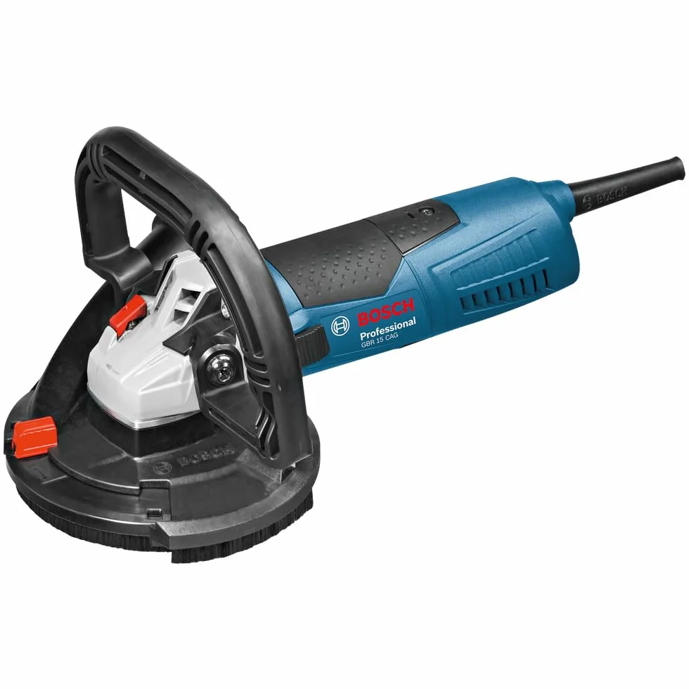 Bosch Professional: szlifierka do betonu GBR 15 CAG (1 500 W, prędkość obrotowa bez obciążenia 9 300 min–1, diamentowa tarcza garnkowa 125 mm, 3 zamienne wieńce szczotkowe, walizka L-BOXX)