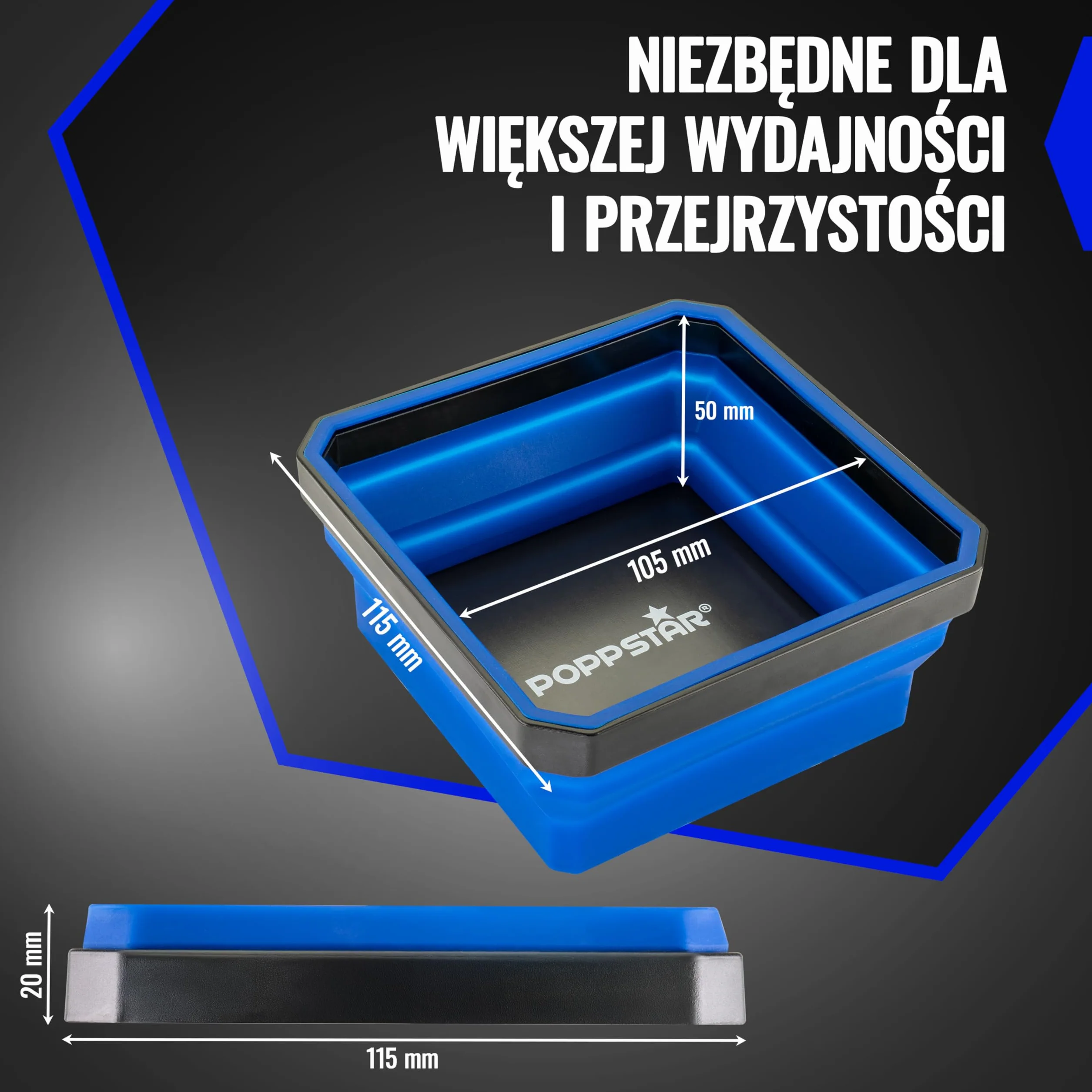 Poppstar składana tacka narzędziowa z 2 magnesami, utrzymuje 1,25 kg, prostokątna (11,5 x 11,5 cm), silikon, niebieski