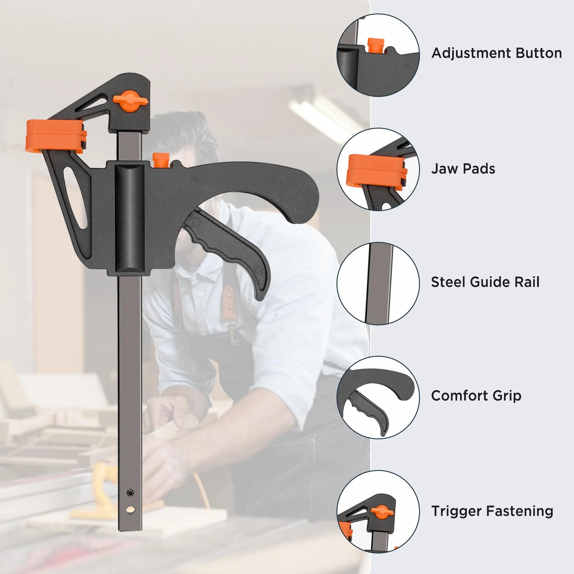 YSDMY Zaciski Quick Grip 5 szt. 10 cm zaciski prętkowe z grzechotką Quick Release, zacisk jednoręczny do obróbki drewna, rękodzieła, majsterkowania, zaciskania